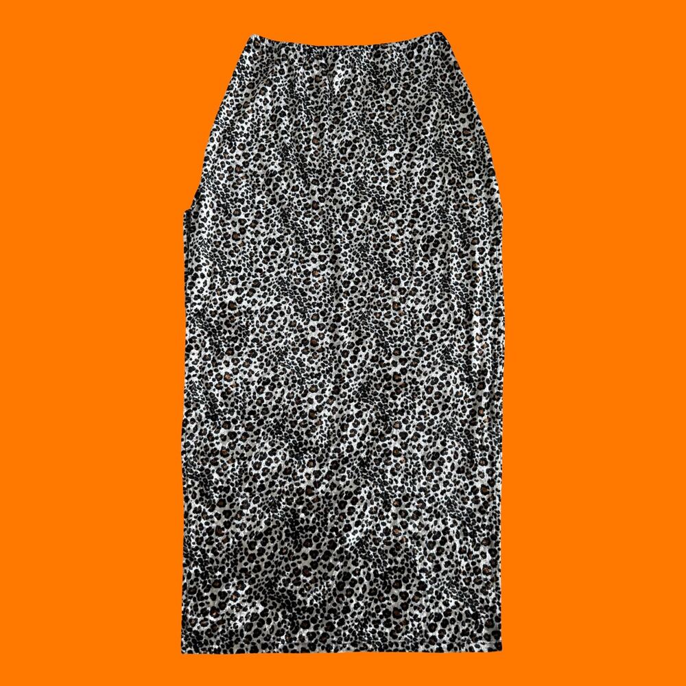 90's vintage leopard print velvet high slit maxi skirt S/M